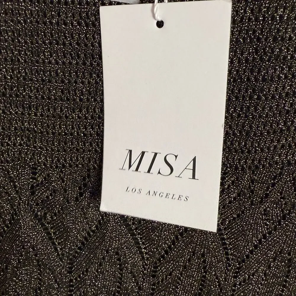 MISA Salma Gold Metallic Knit Sleeveless Scoop Neck Midi Dress Size XS - Picture 10 of 11